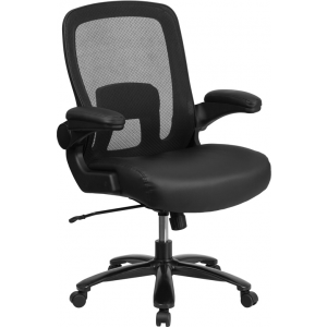 Wholesale HERCULES Series Big & Tall 500 lb. Rated Black Mesh/Leather Executive Ergonomic Office Chair with Adjustable Lumbar
