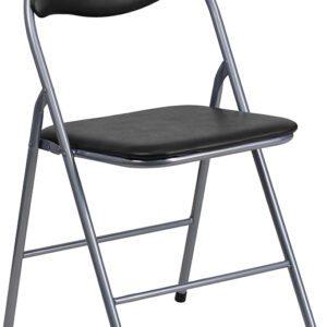 Wholesale HERCULES Series Black Vinyl Metal Folding Chair with Carrying Handle