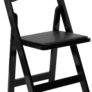 Wholesale HERCULES Series Black Wood Folding Chair with Vinyl Padded Seat