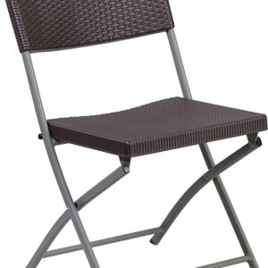 Wholesale HERCULES Series Brown Rattan Plastic Folding Chair with Gray Frame