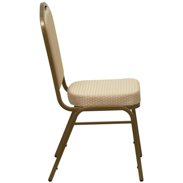 Lowest Price HERCULES Series Crown Back Stacking Banquet Chair in Beige Patterned Fabric - Gold Frame