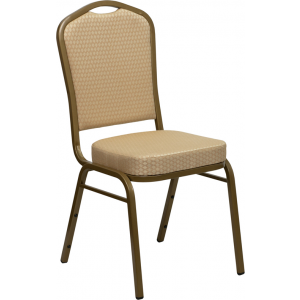Wholesale HERCULES Series Crown Back Stacking Banquet Chair in Beige Patterned Fabric - Gold Frame