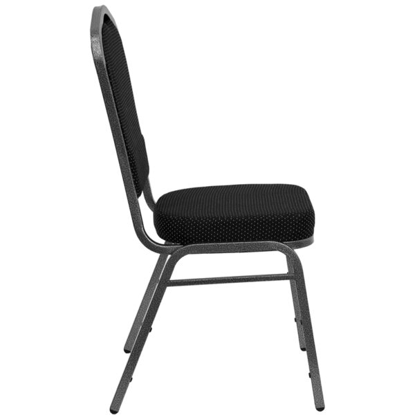 Lowest Price HERCULES Series Crown Back Stacking Banquet Chair in Black Dot Patterned Fabric - Silver Vein Frame