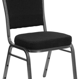 Wholesale HERCULES Series Crown Back Stacking Banquet Chair in Black Dot Patterned Fabric - Silver Vein Frame