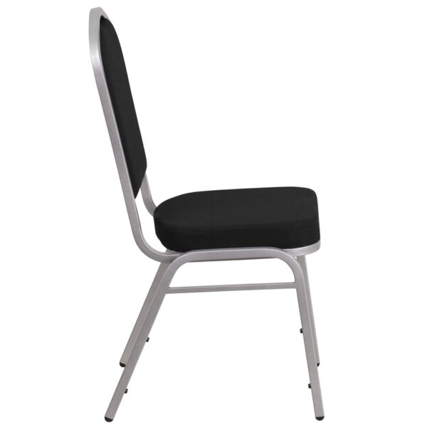 Lowest Price HERCULES Series Crown Back Stacking Banquet Chair in Black Fabric - Silver Frame