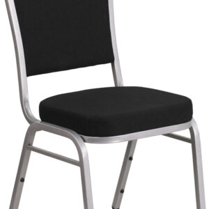 Wholesale HERCULES Series Crown Back Stacking Banquet Chair in Black Fabric - Silver Frame