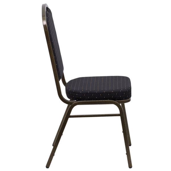 Lowest Price HERCULES Series Crown Back Stacking Banquet Chair in Black Patterned Fabric - Gold Vein Frame