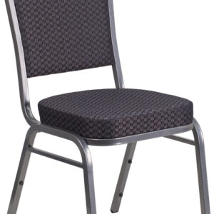 Wholesale HERCULES Series Crown Back Stacking Banquet Chair in Black Patterned Fabric - Silver Vein Frame