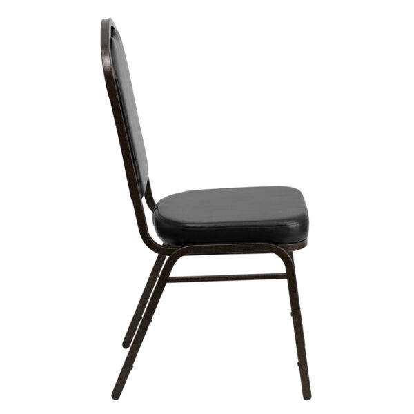 Lowest Price HERCULES Series Crown Back Stacking Banquet Chair in Black Vinyl - Gold Vein Frame