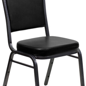 Wholesale HERCULES Series Crown Back Stacking Banquet Chair in Black Vinyl - Silver Vein Frame
