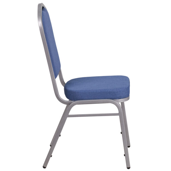 Lowest Price HERCULES Series Crown Back Stacking Banquet Chair in Blue Fabric - Silver Frame