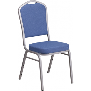 Wholesale HERCULES Series Crown Back Stacking Banquet Chair in Blue Fabric - Silver Frame