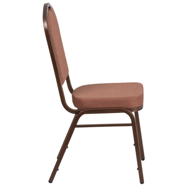 Lowest Price HERCULES Series Crown Back Stacking Banquet Chair in Brown Fabric - Copper Vein Frame