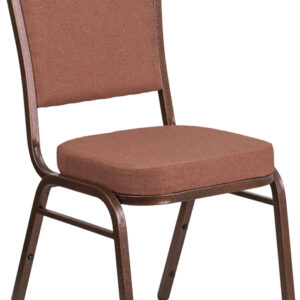 Wholesale HERCULES Series Crown Back Stacking Banquet Chair in Brown Fabric - Copper Vein Frame