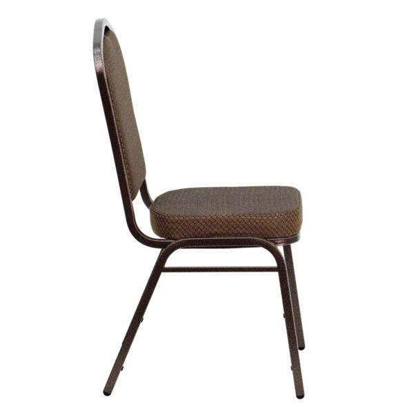 Lowest Price HERCULES Series Crown Back Stacking Banquet Chair in Brown Patterned Fabric - Copper Vein Frame
