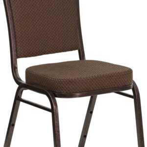 Wholesale HERCULES Series Crown Back Stacking Banquet Chair in Brown Patterned Fabric - Copper Vein Frame