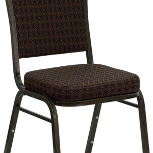 Wholesale HERCULES Series Crown Back Stacking Banquet Chair in Brown Patterned Fabric - Gold Vein Frame