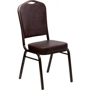 Wholesale HERCULES Series Crown Back Stacking Banquet Chair in Brown Vinyl - Copper Vein Frame