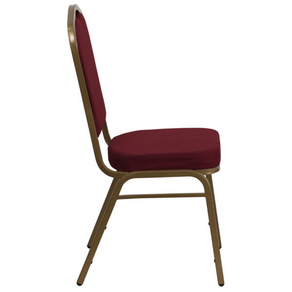 Lowest Price HERCULES Series Crown Back Stacking Banquet Chair in Burgundy Fabric - Gold Frame