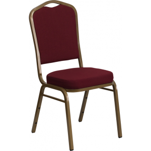 Wholesale HERCULES Series Crown Back Stacking Banquet Chair in Burgundy Fabric - Gold Frame