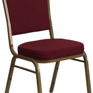 Wholesale HERCULES Series Crown Back Stacking Banquet Chair in Burgundy Fabric - Gold Frame