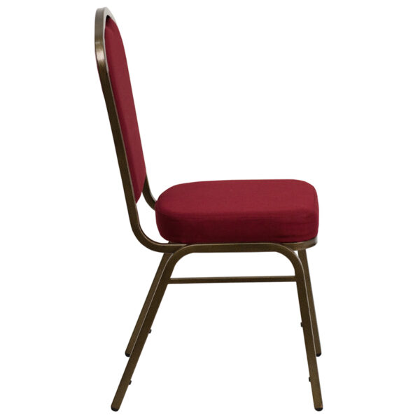 Lowest Price HERCULES Series Crown Back Stacking Banquet Chair in Burgundy Fabric - Gold Vein Frame