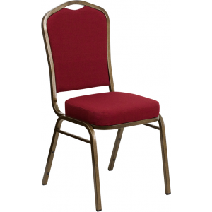 Wholesale HERCULES Series Crown Back Stacking Banquet Chair in Burgundy Fabric - Gold Vein Frame