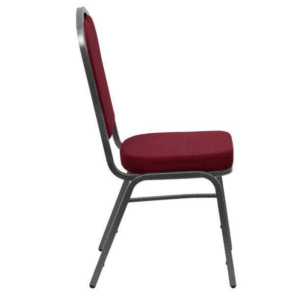 Lowest Price HERCULES Series Crown Back Stacking Banquet Chair in Burgundy Fabric - Silver Vein Frame