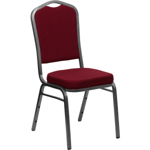 Wholesale HERCULES Series Crown Back Stacking Banquet Chair in Burgundy Fabric - Silver Vein Frame