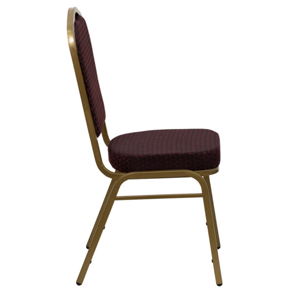 Lowest Price HERCULES Series Crown Back Stacking Banquet Chair in Burgundy Patterned Fabric - Gold Frame
