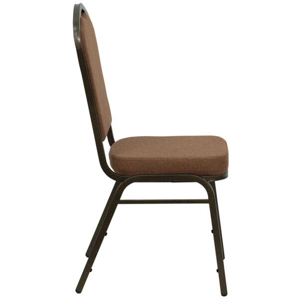 Lowest Price HERCULES Series Crown Back Stacking Banquet Chair in Coffee Fabric - Gold Vein Frame