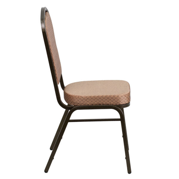 Lowest Price HERCULES Series Crown Back Stacking Banquet Chair in Gold Diamond Patterned Fabric - Gold Vein Frame