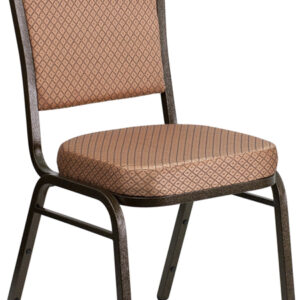 Wholesale HERCULES Series Crown Back Stacking Banquet Chair in Gold Diamond Patterned Fabric - Gold Vein Frame
