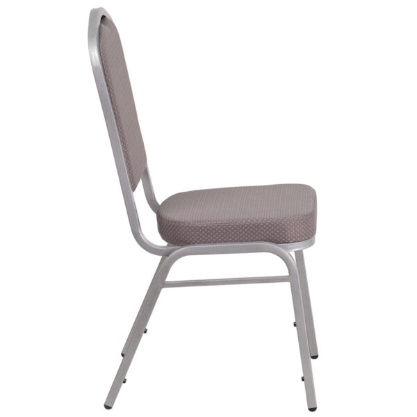 Lowest Price HERCULES Series Crown Back Stacking Banquet Chair in Gray Dot Fabric - Silver Frame