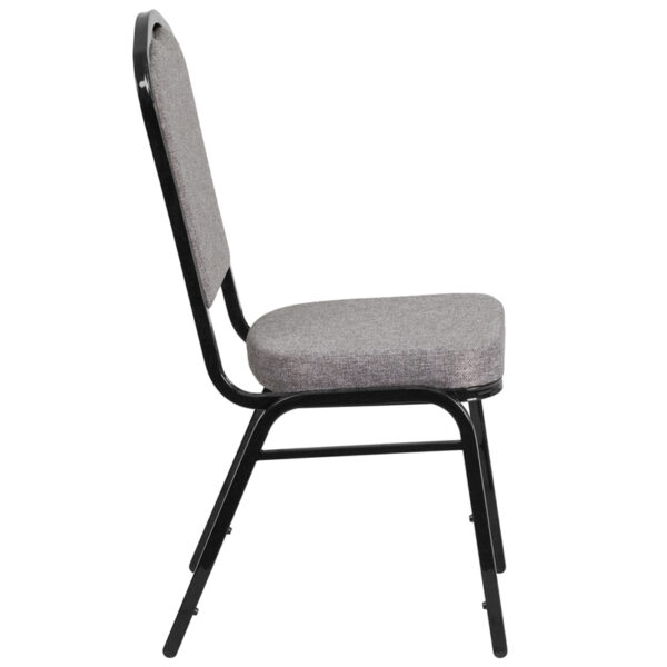 Lowest Price HERCULES Series Crown Back Stacking Banquet Chair in Gray Fabric - Black Frame