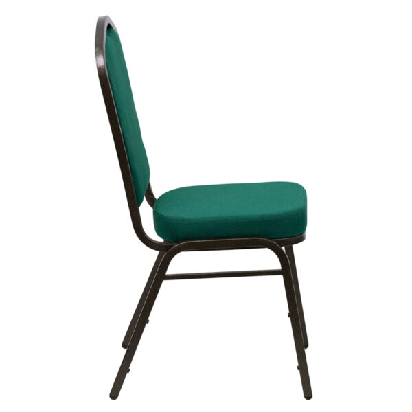 Lowest Price HERCULES Series Crown Back Stacking Banquet Chair in Green Fabric - Gold Vein Frame