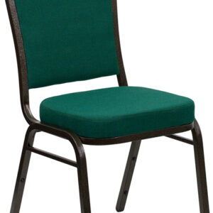 Wholesale HERCULES Series Crown Back Stacking Banquet Chair in Green Fabric - Gold Vein Frame