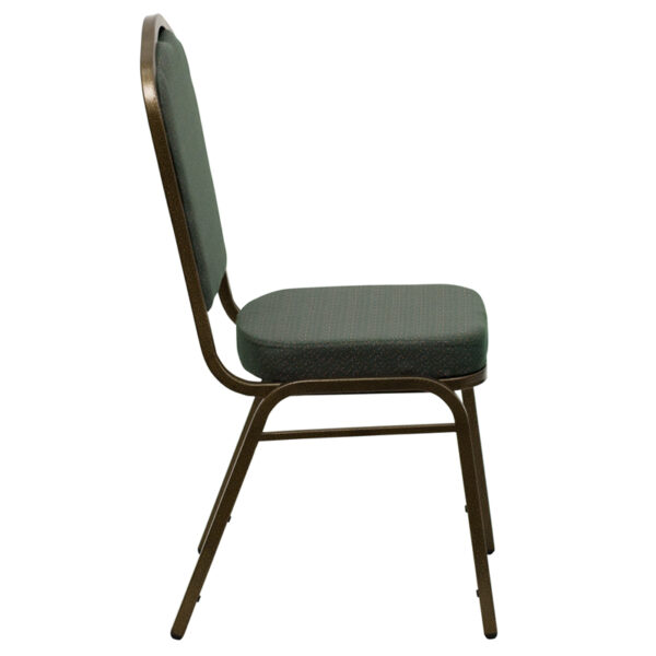 Lowest Price HERCULES Series Crown Back Stacking Banquet Chair in Green Patterned Fabric - Gold Vein Frame