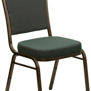 Wholesale HERCULES Series Crown Back Stacking Banquet Chair in Green Patterned Fabric - Gold Vein Frame