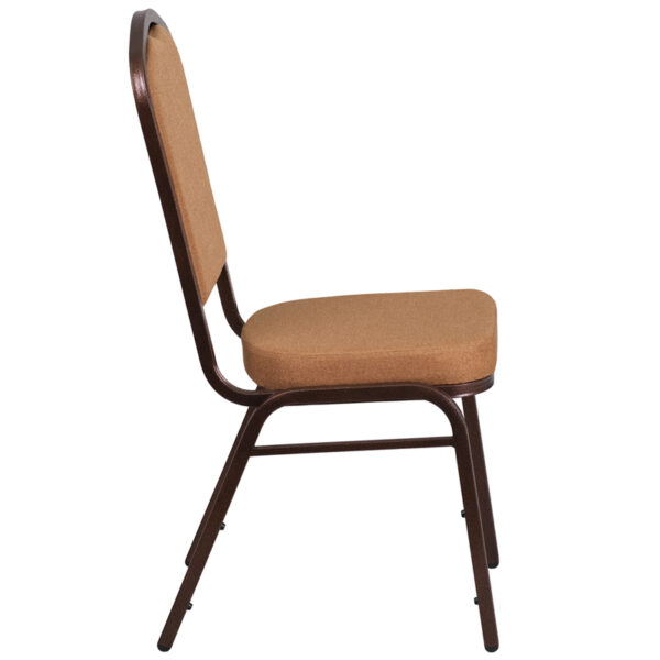 Lowest Price HERCULES Series Crown Back Stacking Banquet Chair in Light Brown Fabric - Copper Vein Frame