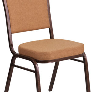 Wholesale HERCULES Series Crown Back Stacking Banquet Chair in Light Brown Fabric - Copper Vein Frame