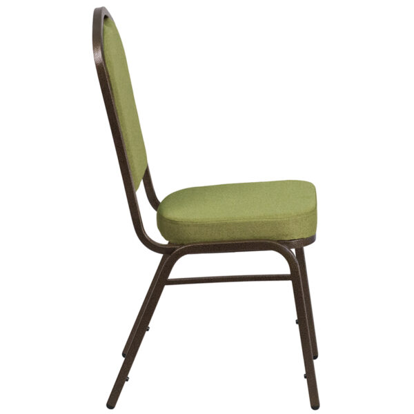 Lowest Price HERCULES Series Crown Back Stacking Banquet Chair in Moss Fabric - Gold Vein Frame