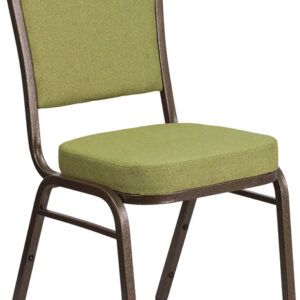 Wholesale HERCULES Series Crown Back Stacking Banquet Chair in Moss Fabric - Gold Vein Frame