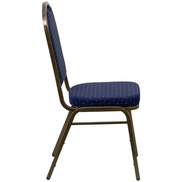 Lowest Price HERCULES Series Crown Back Stacking Banquet Chair in Navy Blue Dot Patterned Fabric - Gold Vein Frame