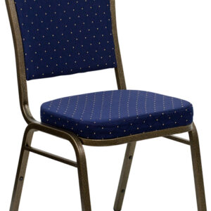 Wholesale HERCULES Series Crown Back Stacking Banquet Chair in Navy Blue Dot Patterned Fabric - Gold Vein Frame