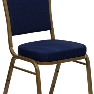 Wholesale HERCULES Series Crown Back Stacking Banquet Chair in Navy Blue Patterned Fabric - Gold Frame
