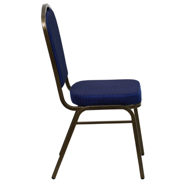 Lowest Price HERCULES Series Crown Back Stacking Banquet Chair in Navy Blue Patterned Fabric - Gold Vein Frame