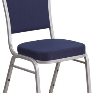 Wholesale HERCULES Series Crown Back Stacking Banquet Chair in Navy Fabric - Silver Frame