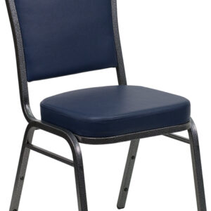 Wholesale HERCULES Series Crown Back Stacking Banquet Chair in Navy Vinyl - Silver Vein Frame
