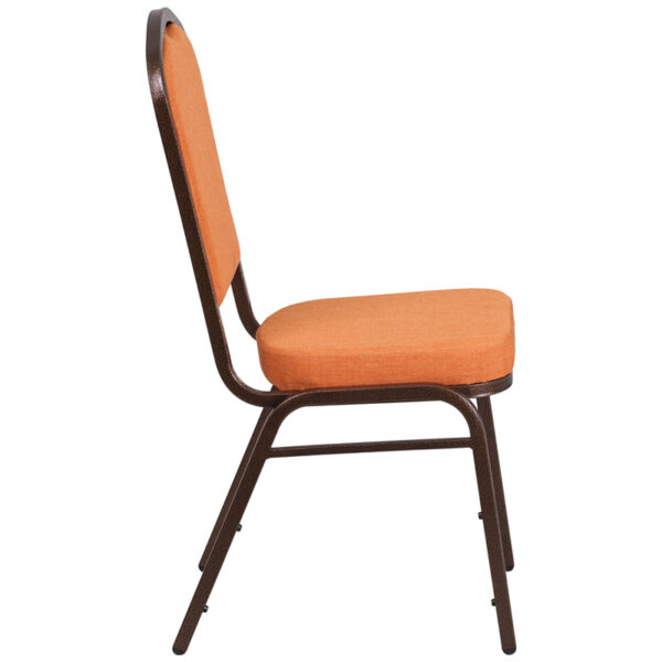Lowest Price HERCULES Series Crown Back Stacking Banquet Chair in Orange Fabric - Copper Vein Frame